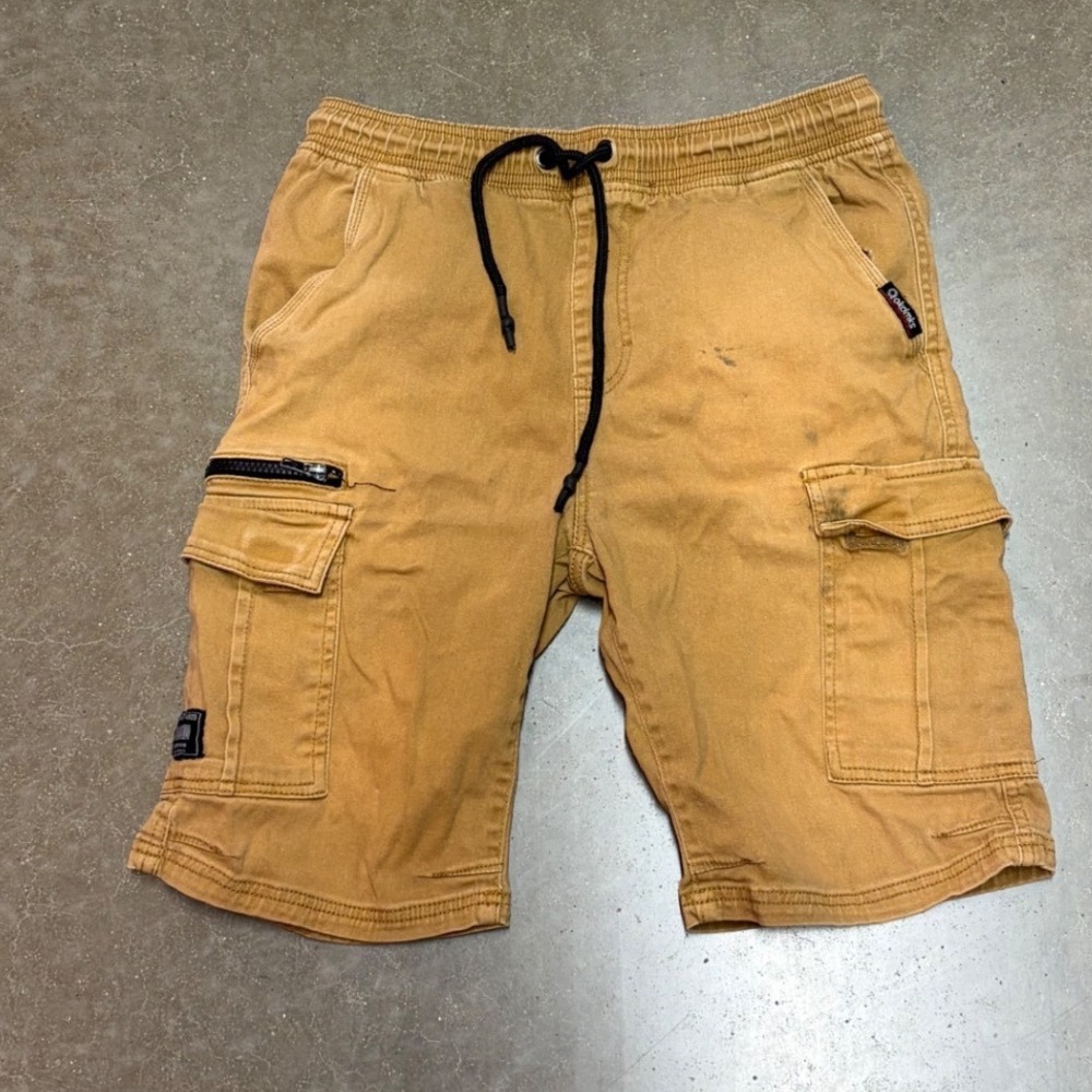 Akademiks Men's Khaki Cargo Shorts Distressed Elastic Waist Drawstring Size S